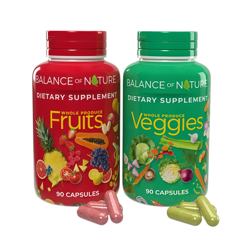 Balance of Nature Whole Food Supplement, Fruits & Veggies, 30 Servings | Whole Fruit and Vegetable Ingredients for Women, Men and Kids, Daily Nutritional Support in Easy to Take Capsules