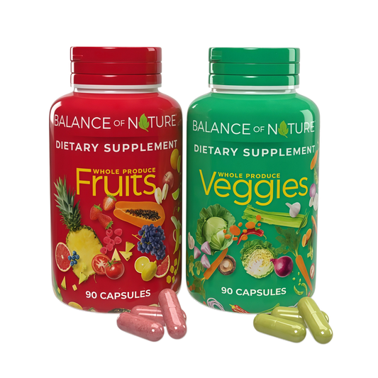 Balance of Nature Whole Food Supplement, Fruits & Veggies, 30 Servings | Whole Fruit and Vegetable Ingredients for Women, Men and Kids, Daily Nutritional Support in Easy to Take Capsules