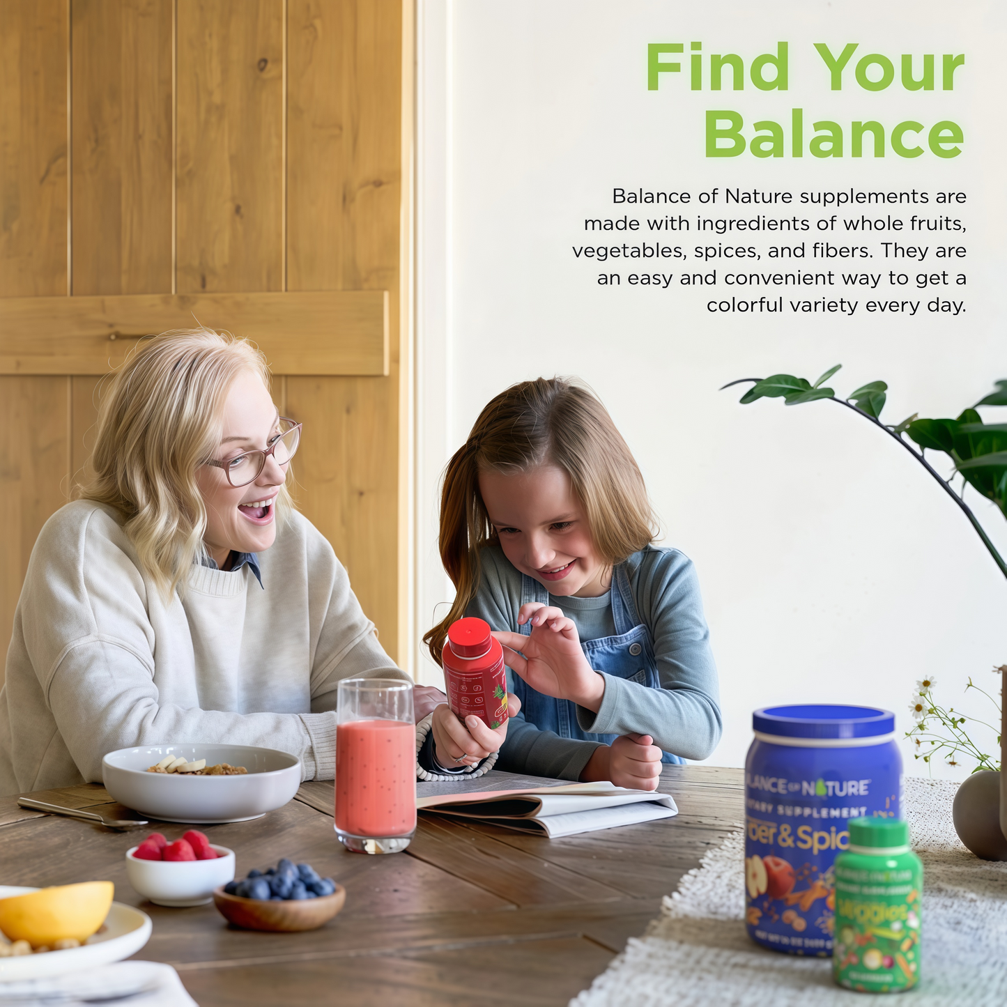 Balance of Nature Whole Food Supplement, Fruits & Veggies, 30 Servings | Whole Fruit and Vegetable Ingredients for Women, Men and Kids, Daily Nutritional Support in Easy to Take Capsules