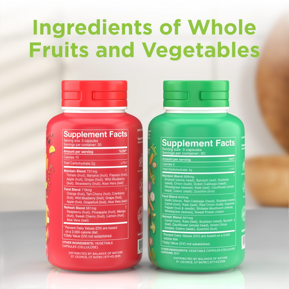 Balance of Nature Whole Food Supplement, Fruits & Veggies, 30 Servings | Whole Fruit and Vegetable Ingredients for Women, Men and Kids, Daily Nutritional Support in Easy to Take Capsules